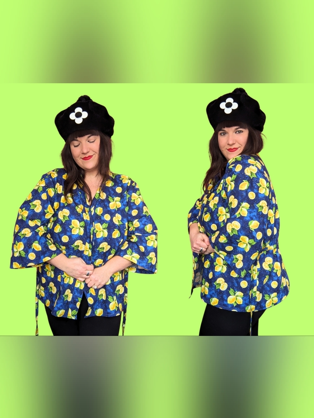 Handmade, Upcycled Celestial Lemons Tablecloth Kimono, Fits All Sizes Up to XL